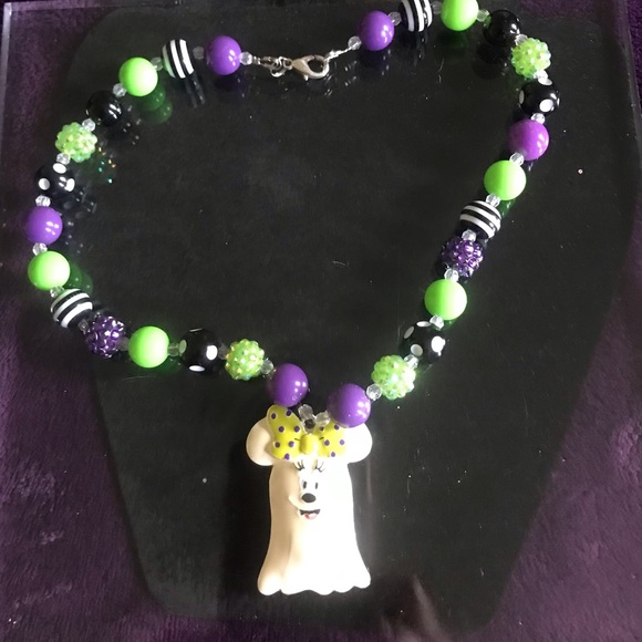 Ghost Charm Beaded Necklace - Green, Purple, Black - Picture 1 of 1